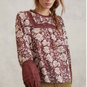 NWT Anthropologie Rafia Lace Blouse by Cleobella Large burgundy wine